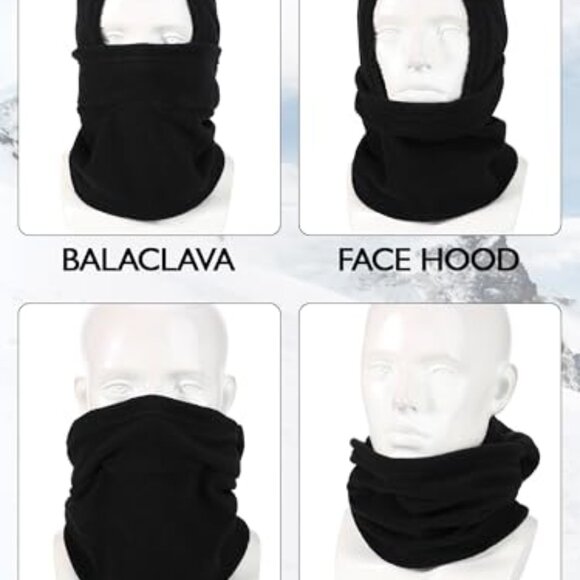 Fleece Balaclava Ski Mask Full Face Covering Hood Drawstring Winter Warm